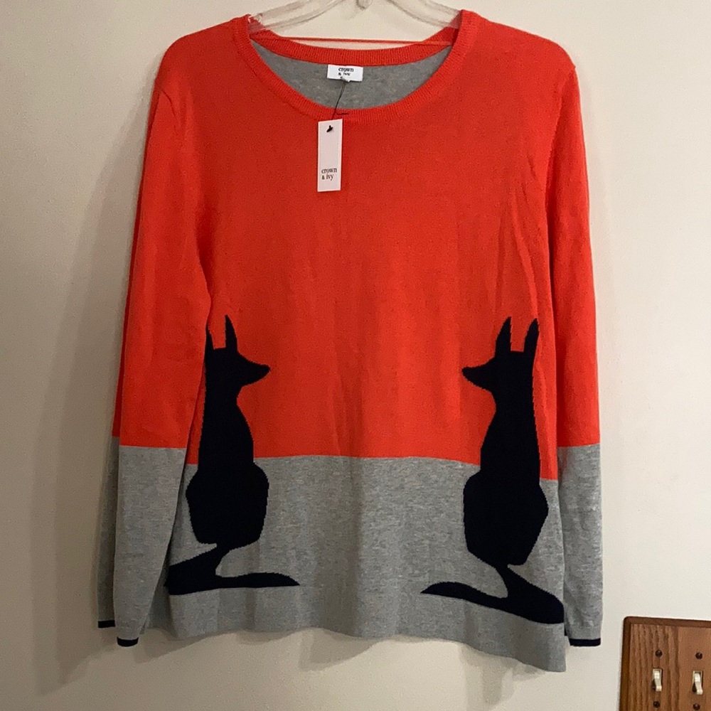 NWT Crown & Ivy 3X Sweater Gray and Coral